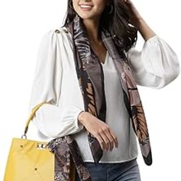 Women's Silk Square Scarf 90x90 cm | Printed Crepe Hijab, Head Wrap, Neck Shawl, Hair Accessory & Bandana-image-11