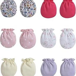 Cotton Newborn Mittens (Picot Wrist) Set of 6 for Baby Boys & Girls 0–6 Months|Soft and Cozy Unisex Infant Mittens|Assorted Baby Gloves-7