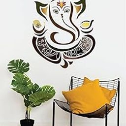 Techgifti Lord Ganesha Wall Decal, Hindu Religious Art Sticker for Living Room Wall Sticker (Size - 50 x 47 cm) Brown and Gold-image-73