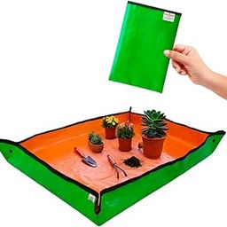 Casa De Amor Gardening Mat 75x100 cm | Waterproof & Foldable HDPE Mat with Snap Buttons | for Soil Mixing, DIY & Plant Care | Green-Orange (Pack of 1)-picture-11