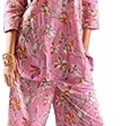 Pink Vintage Garden Printed Shirt Cotton Co-Ord Set-image-21