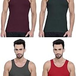 Men's Ribbed Cotton Fabric Round Neck Sleeveless Assorted Regular Fit Vest - Pack Of 4 (#Dixcy-Derby-100 Cm) (Color May Vary), XXL-1