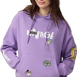 Friends: Unagi Women and Girls Long Sleeves Hooded Neck Purple Embroidered Cotton Blend Oversized Hoodies-image-15