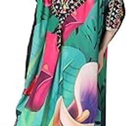 Chaotic Harmony Digital Printed Crepe Maxi Length Kaftan Dress for Women Multicolor Freesize-26