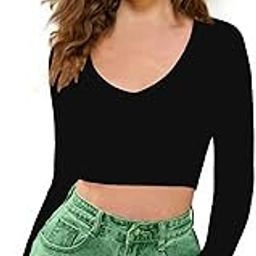 Dream Beauty Fashion Women's Full Sleeve V-Neck Crop Top (T-Baati Black-S)-image-96