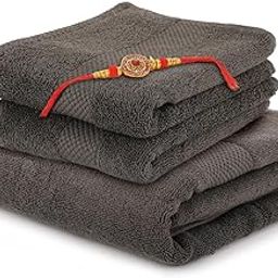 Earthy Fables 100% Cotton Bath and Hand Towels Set of 3 – Grey, 600 GSM, Soft & Absorbent, Quick Dry & Skin-Friendly, Raksha Bandhan Rakhi-image-6
