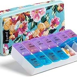 Pill Organizer Pill case Pill Box,7 Days Round Vitamin Organizer Box (PB005-Big Skybule Floral)-image-38