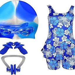 JMT Wear Girls Swimming Kit with Swimming Costume Swimming Goggles Silicone Swimming Cap 1 Nose Clip 2 Ear Plugs (3-4yrs) (Multicolor)-image-59