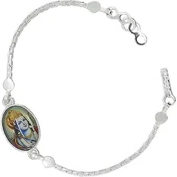 sahiba gems Pure Silver Jai Shree Ram Face Design Charm Bracelet Raksha Bandhan Rakhi For Boys/Brother ~ (Chandi Ki Rakhi)-picture-2