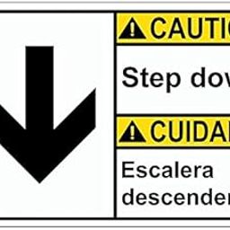 Weatherproof Plastic ANSI Caution Step Down - Escalera Descendente Sign with English & Spanish Text and Symbol-image-70