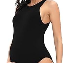 Maternity Sleeveless Bodysuit for Women Pregnancy Tank Top Romper, Black, XL-picture-12