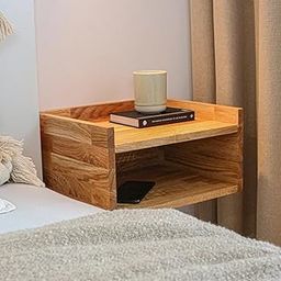 Wooden Floating Bedside Table Floating Nightstand, Small Modern Floating Nightstand with Extra Space, mid Century Bedside Table, Floating Shelves for Bedroom (Natural)-28