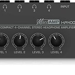HSCLPM Headphone Amplifier with Audio Cable, HA400 4-Channel Metal Stereo Audio Amplifier, Mini Earphone Splitter W/ 1/4" TRS & DC 12V Power Adapter, for Sound Mixer PC Guitar Studio Stage (Black)-1