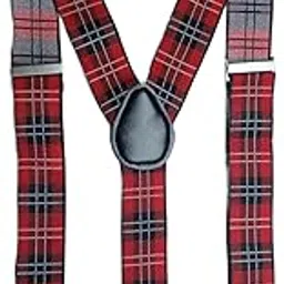 calixto Premium Red Checkered Plaid Suspenders for Men – Stylish Tartan Pattern Adjustable Elastic Y-Back Braces with Heavy Duty Metal Clips – Formal Wedding Office Prom Party Retro Vintage Costume Accessory-picture-26