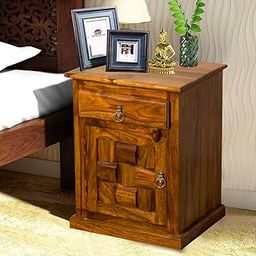 DRONWOOD Sheesham Wood Bed Side Nightstand Lamp Table with 1 Drawer and 1 Door Storage for Bedroom Home_(Honey Finish)-image-6