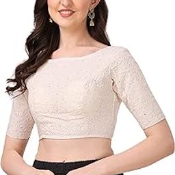 Stretchable Half Sleeve Readymade Blouse for Women, Regular Lycra-image-12