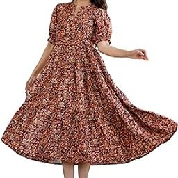 Women's Fit and Flare Pure Cotton Long Maxi Dress (SP-24 Maroon02)-image-83