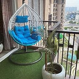 CITE - Singal Seater Swing Chair Iron Rattan and Wicker Hard & Strong Swing for Garden (Standard (Standard) (Blue)-image-99