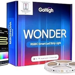 GoHigh Rubber Rgbic Smart Wi-Fi Or Bluetooth Rgbic LED Strip Lights 12V|5 Meter|15M Colors|Music Sync|Dimmable|Scene Creation|Bedrooms,Gaming Rooms,Cove Lighting (5 Meter)-image-3