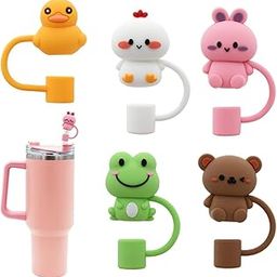 DIANZHU 5Pcs Animal Shape Straw Cover Cap for Stanley Cup, Silicone Topper Compatible With 30&40 Oz Tumbler With Handle, 10mm 0.4in Dust-Proof Reusable Tips Lids-image-19