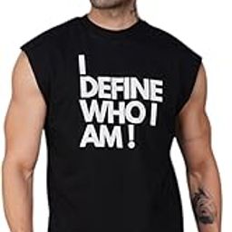 Men's Loose Fit Sleeveless Gym Vest, I Define Who I Am Print | Sleeveless Oversized Tank Top for Workout, Fitness, Training & Casual Streetwear Look-image-82