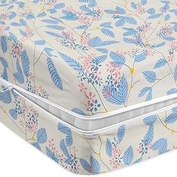 HOMEKART Floral Printed Single Mattress Protector/Cover with Zipper Chain| All Around Protection with 360° Encasing| Breathable & Dustproof, 72x36x6 Inches -White & Blue-image-35