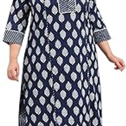 Women's Plus Size Indigo Printed Pure Cotton Kurta with Palazzo-image-33