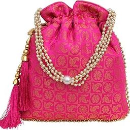Brocade Potli Bag Purse With Pearl Handle Tassel Women’s Handbag Giveaways Festival-image-1