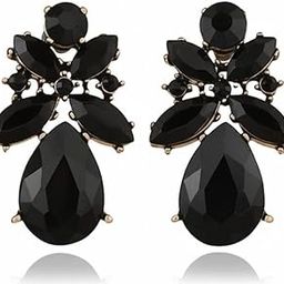 Shona's Fashion Vintage Korean Style Black Crystal Stud Trendy Earrings, Floral Design, Stylish Gold-Tone Western Drop Earring for Girls and Women-33