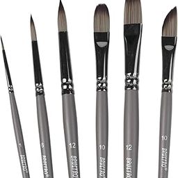 BRUSTRO VelveTouch Artist Brushes | Set of 6 | Gouache, Acrylics, Watercolor, and Oil Painting | Short Handle, Synthetic Bristles, Round, Filbert, Dagger, Flat Shape-13