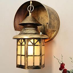 Homesake® Modern Industrial Box-Shaped Outdoor Wall Light Fixture Glass House Porch Patio Outside Deck Garage, House Shape Light, Antique Gold (Antique Gold)-picture-32