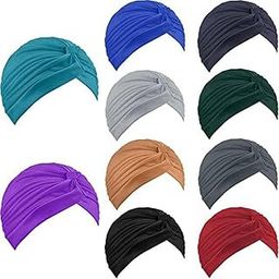 BISMAADH Readymade Turban Knot Pleated Stretchable Polyester Pagri Sleep Cap Beanie for Men & Women (Pack of 10)-image-20