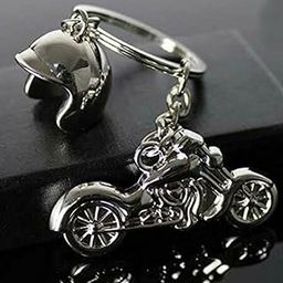 Sahib Collection Bullet Bike with Helmet Silver Metal Keychain Ideal for Car, Bike and Home-21