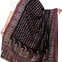 Womens Faux Pashmina Stole, Ambi Palla Design, Black-image-11