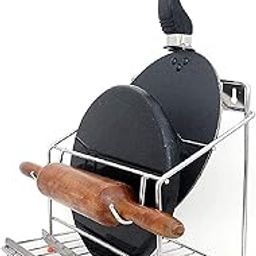 TechSrmaji Stainless Steel 4 In 1 Chakla Belan Tawa Stand, 100% Rust Free Rolling Pin Holder, Chakla Belan Stand, Kitchen Wall Mount Stand, Kitchen Rack Floating Shelves (Chakla Belan Stand)-picture-25