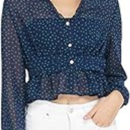 Navy Polka Women's Cropped Peplum Top-image-23