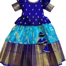 Girls Pattu Pavadai Silk Frock, Purple and Pink with Gold Border, Wear-image-56