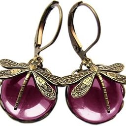 el regalo Bohemian Vintage Dragonfly Crystal Earrings- Victorian Moonstones Dragonfly Vintage Carved Earrings for Women/Girls-picture-2