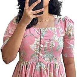 Rayon Anarkali Kurti for Women | Portion Printed | Midi Length with Puff Sleeves-image-17