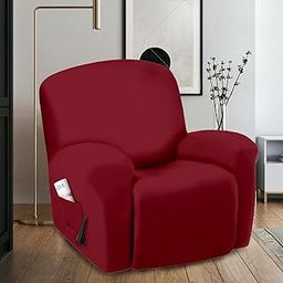 Cortina Super Stretch Solid Recliner Cover Recliner Couch Covers Recliner Chair Cover Form Fitted Non Slip Reclining Slipcovers for Standard Large Recliner-Red-image-39