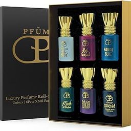 PFUM Luxury Alcohol Free Long Lasting Roll-On Attar Perfume Gift Set For Unisex 6Pcx5.5ml Each Total 33ml (Ruh Gulab, Hawaii Blue, White Oud, Musk of Dubai, Elixir-Scent of Love, Sukhad Chandan-Kesar)-37