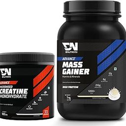 DNUTRIXN Advance High Protein Mass Gainer+ Creatine Monohydrate for Muscle Strength, Recovery (Vanilla Ice Cream, Mass Gainer 1KG+ Creatine 100G)-image-8