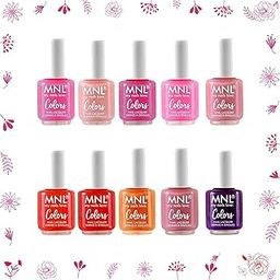 MNL Glossy Mini Nail Polish Set Rose Collection Combo Pack Highly Pigmented Chemical -Free Long-Lasting Enamels 4.5ml Each Chip-Resistant & Ideal for Nail Art (10 in 1)-45