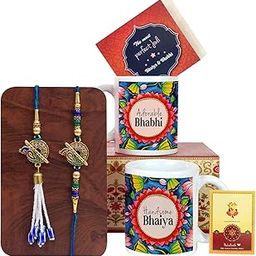 TIED RIBBONS Bhaiya Bhabhi Rakhi Set with Gift - Premium Lumba Rakhi Set for Brother and Bhabhi with 2 Coffee Mugs and Mini Greeting Card Combo- Gift for Brother and Bhabhi-image-31