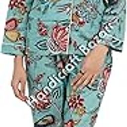 Women Cotton Shirt and Pajama Night Suit Set Printed Regular Use Nightdress Night Wear Relaxed Wear for Women Girls (L) Light Sky Blue-image-64