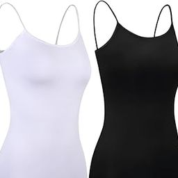 Womens Tank Tops with Built in Bras Soft Sleeveless Tank Tops Solid Scoop Neck Shirts Basic Workout Top Undershirt 2 Pack (Black & White)-picture-24