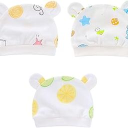 Pack of 3 Newborn Baby Cap Knitted Cotton Cartoon Printing Double Ear Hat for 0-3 Months Multicolour-picture-44