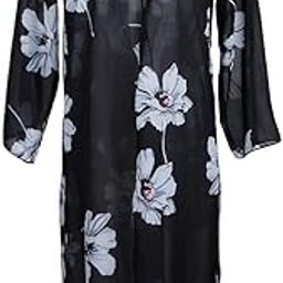 Floral Prints Chiffon Kimono Cardigan Beachwear Top Bikini Cover Up Black M-image-69