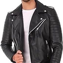 Men's Black Biker Leather Jacket with Zippers,Biker Jacket-image-82