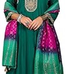 Kurta Set for Women Silk Blend Zari Sequence Embroidery with Mirror Work A Line Kurta with Pant and Dupatta Set-image-68
